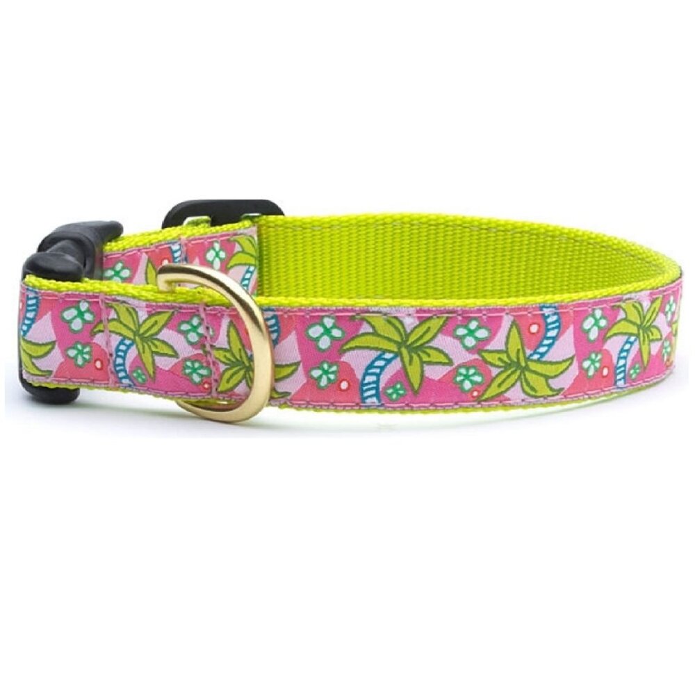 Size Small Tropical Pink & Green Palms Dog Collar by Up Country